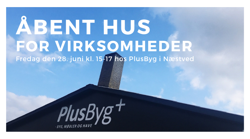 Tagryg med synlig gavl hvorpå teksten PlusByg+ står